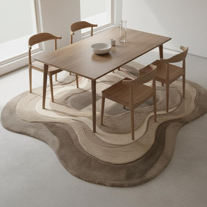 Translation missing: en.Organic wavy area rug in neutral beige with layered textured design and soft plush surface