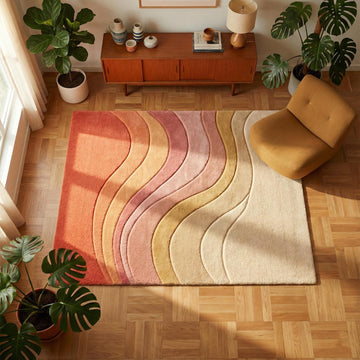 Translation missing: es.Modern wavy tufted wool rug with colorful gradient and plush wool pile for stylish interior decor