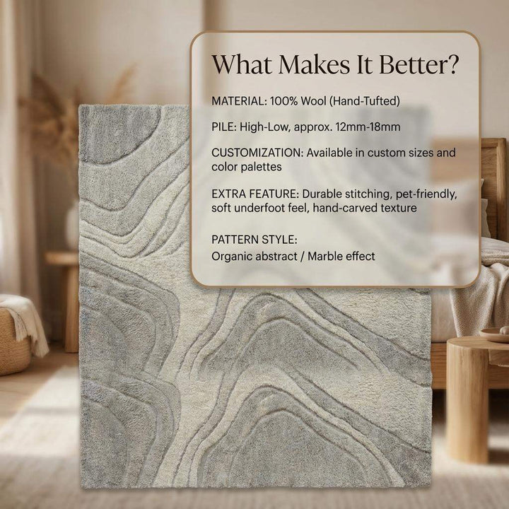 Translation missing: en.Modern abstract rug with neutral tones and organic contour pattern, plush tufted carpet for living room and minimalist decor