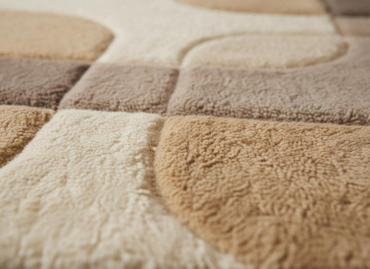 Translation missing: en.Close-up detail of a handmade tufted rug showing textured wool and stitching