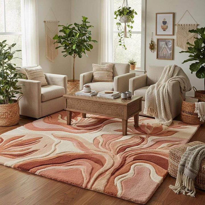 Translation missing: es.Organic modern carpet with carved texture and warm earthy tones for cozy home decor