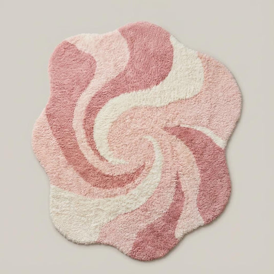Translation missing: es.Soft blush pink and cream shag rug featuring organic curved pattern for boho modern home décor