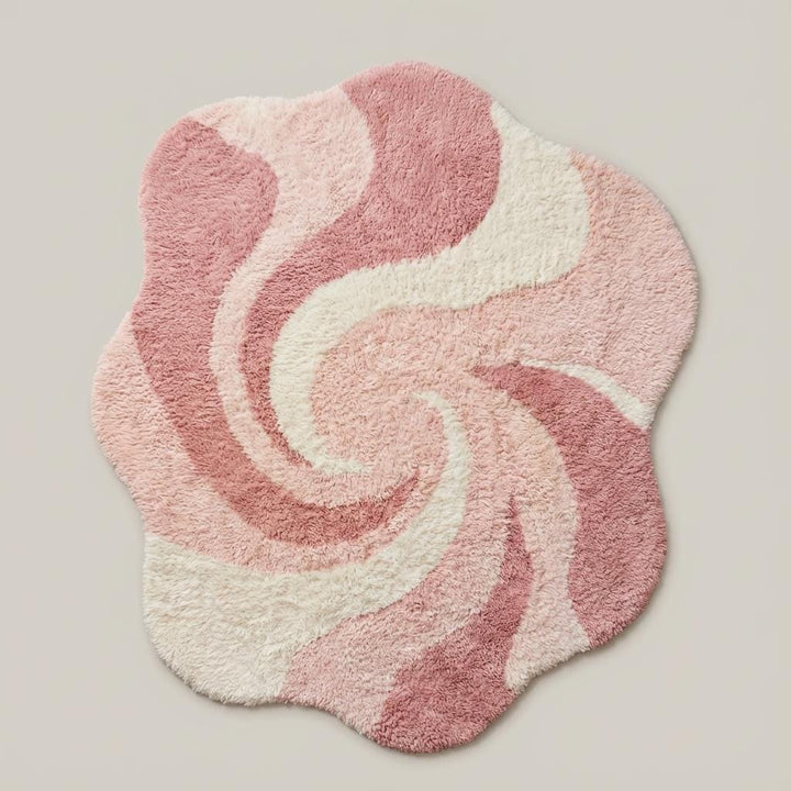 Translation missing: en.Soft blush pink and cream shag rug featuring organic curved pattern for boho modern home décor