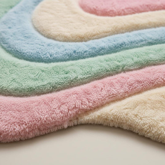 Translation missing: es.Close-up detail of a handmade tufted rug showing textured wool and stitching