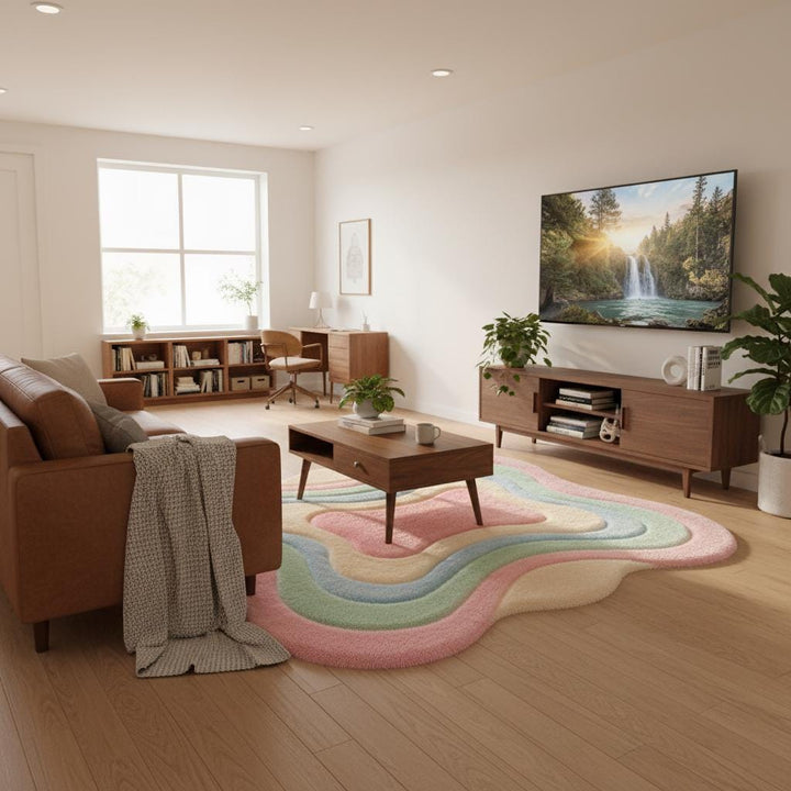 Translation missing: es.Modern boho pastel shag rug with organic shape and soft pile, adding warmth and texture to a Scandinavian-inspired interior