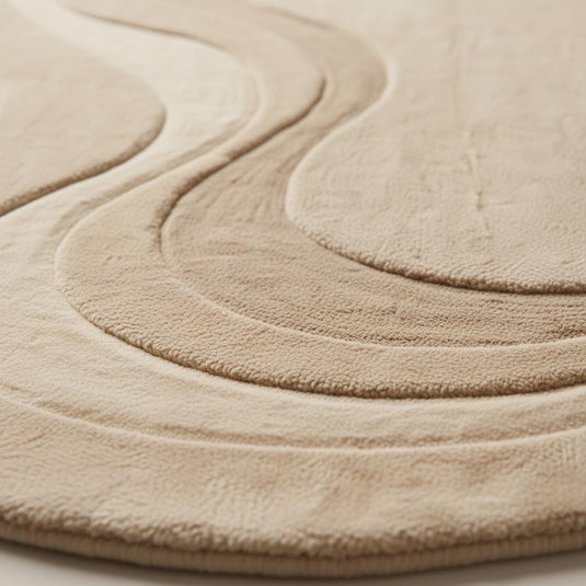 Translation missing: es.Close-up detail of a handmade tufted rug showing textured wool and stitching