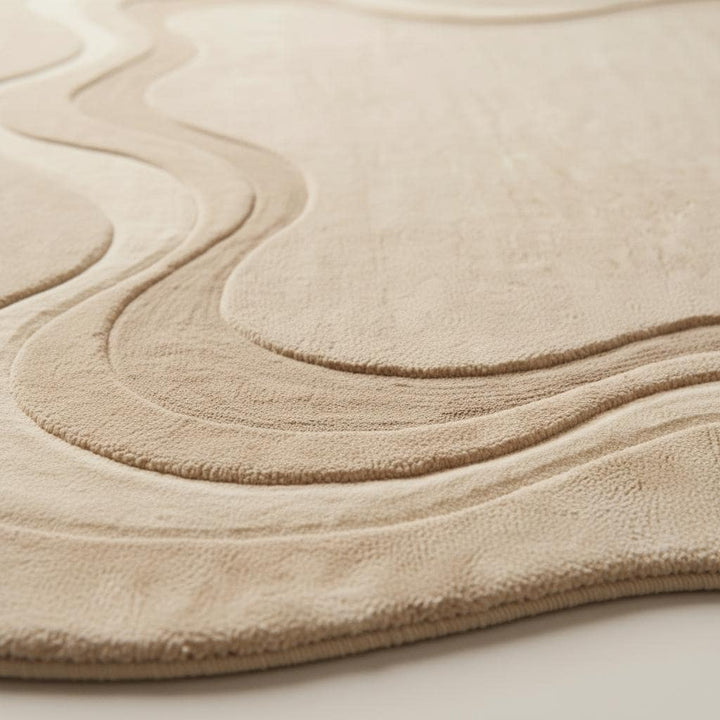 Translation missing: en.Organic irregular shaped hand tufted wool rug in minimalist living room setting