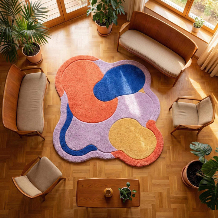 Translation missing: es.Abstract modern area rug with vibrant colors and plush texture for cozy living room decor