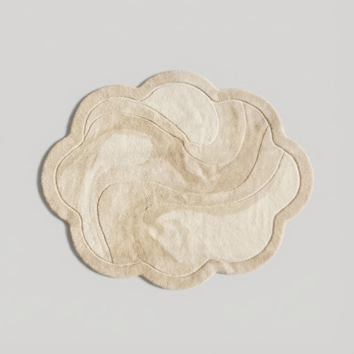 Translation missing: en.Neutral abstract cloud rug with plush texture styled in a minimalist Scandinavian living room
