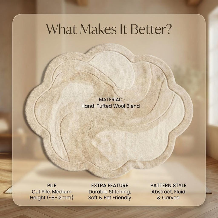Translation missing: en.Soft plush organic cloud area rug in ivory with sculptural abstract design for modern neutral home decor