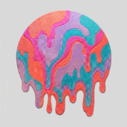 Translation missing: es.Abstract round shag rug with vibrant melting drip design and plush texture for modern decor