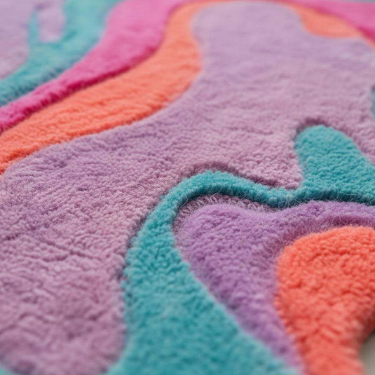 Translation missing: es.Abstract round shag rug with colorful melting drip design and plush texture