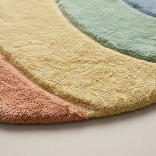 Translation missing: es.Pastel wavy rug with plush shag fibers and pastel rainbow colors in boho style carpet design