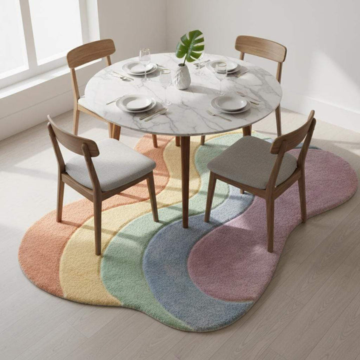 Translation missing: en.Pastel wavy rug with plush shag fibers and pastel rainbow palette for boho style decor