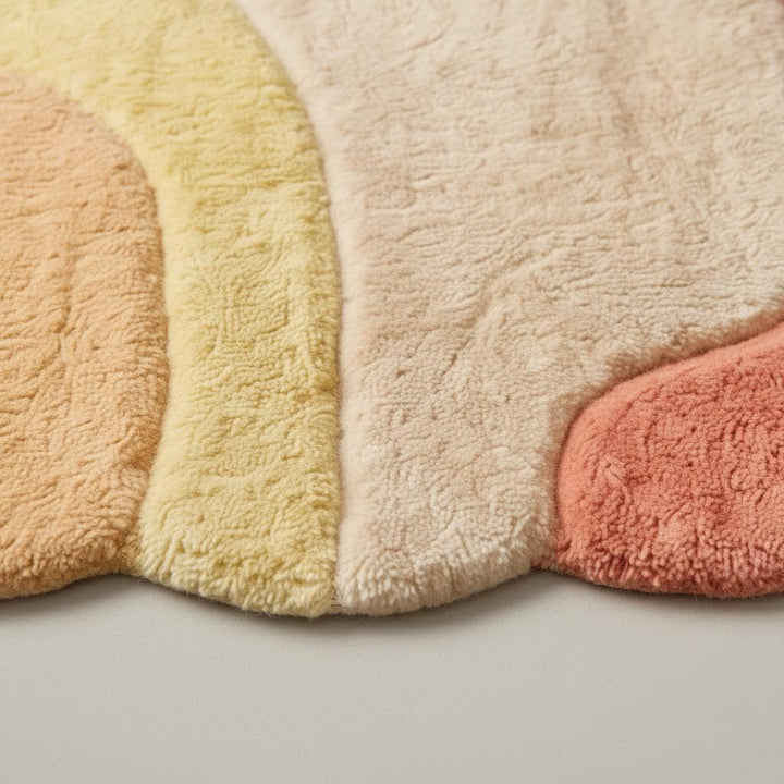 Translation missing: es.Abstract boho area rug with organic shape and soft pastel colors in plush tufted carpet design