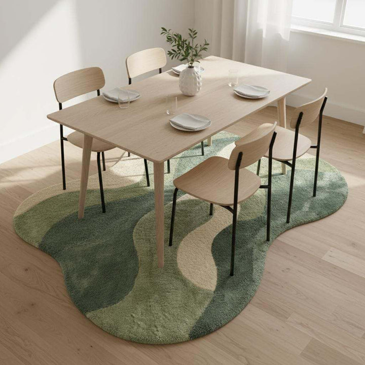Translation missing: es.Contemporary abstract green area rug with irregular silhouette, cozy modern interior styling