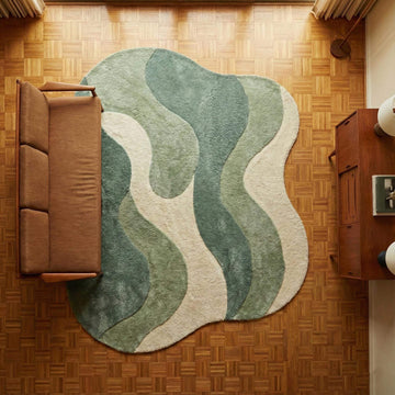 Translation missing: en.Organic shape sage green area rug with plush texture and abstract design for modern living rooms and bedrooms