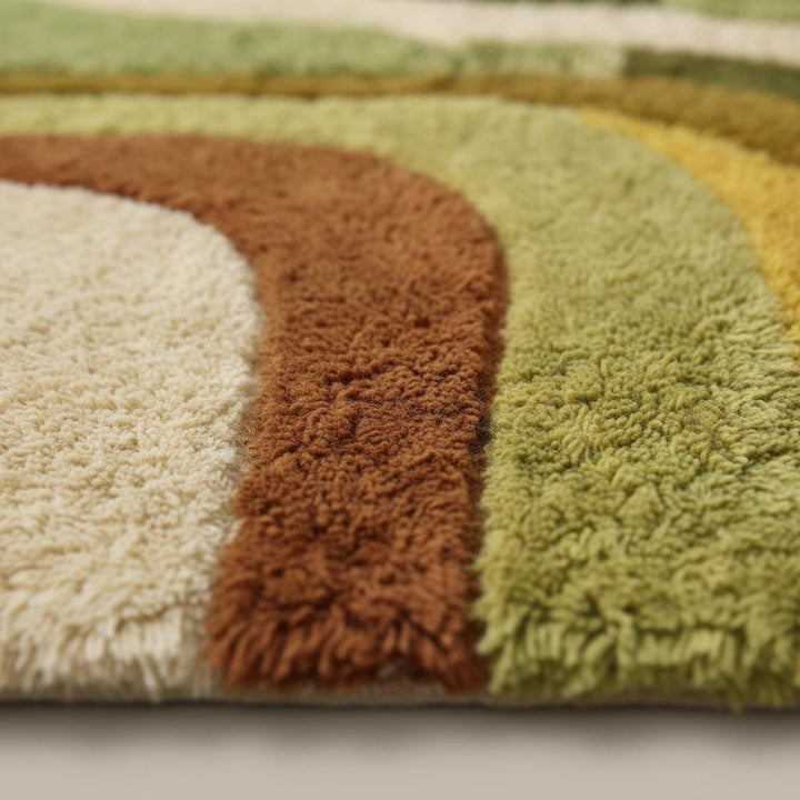Translation missing: en.Soft shag textured retro boho area rug with wavy earth tone pattern for modern boho decor