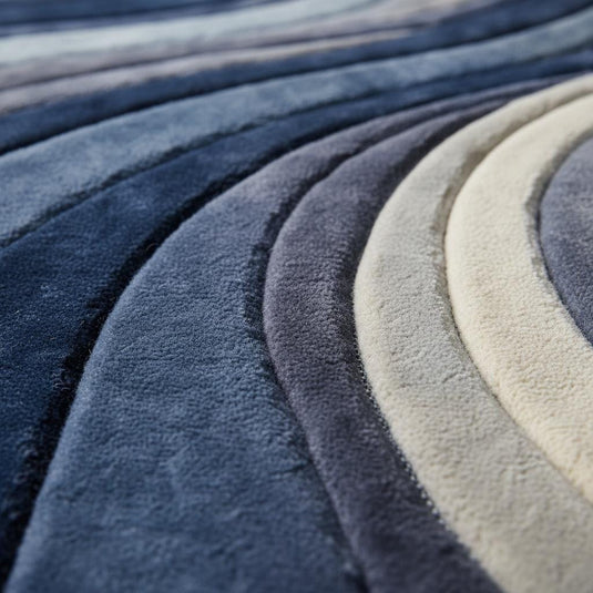 Translation missing: en.Mid century modern rug with blue sculpted wave pattern and plush textured surface