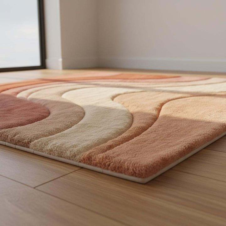 Translation missing: en.Boho area rug with modern abstract wave design in earth tones and plush texture