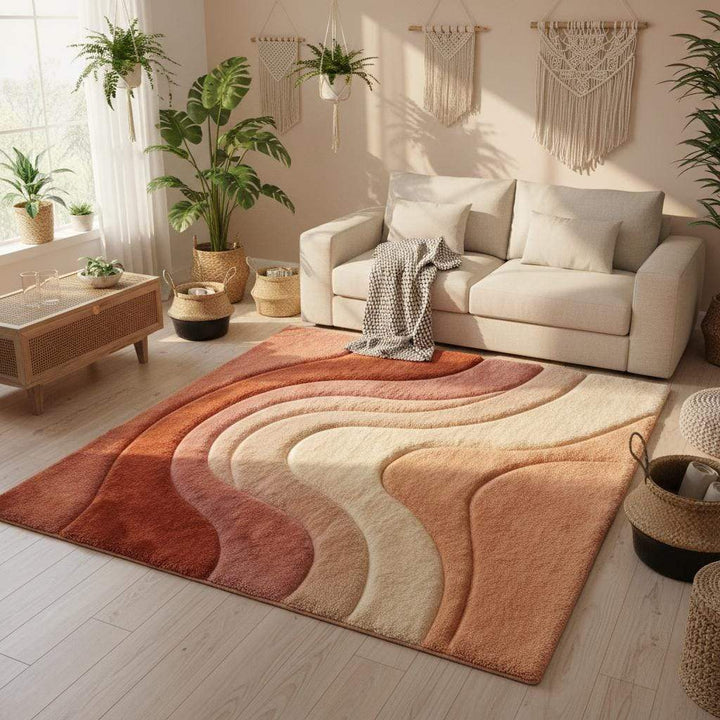 Translation missing: es.Aesthetic boho area rug in warm neutral colors adding texture and warmth to minimalist interior