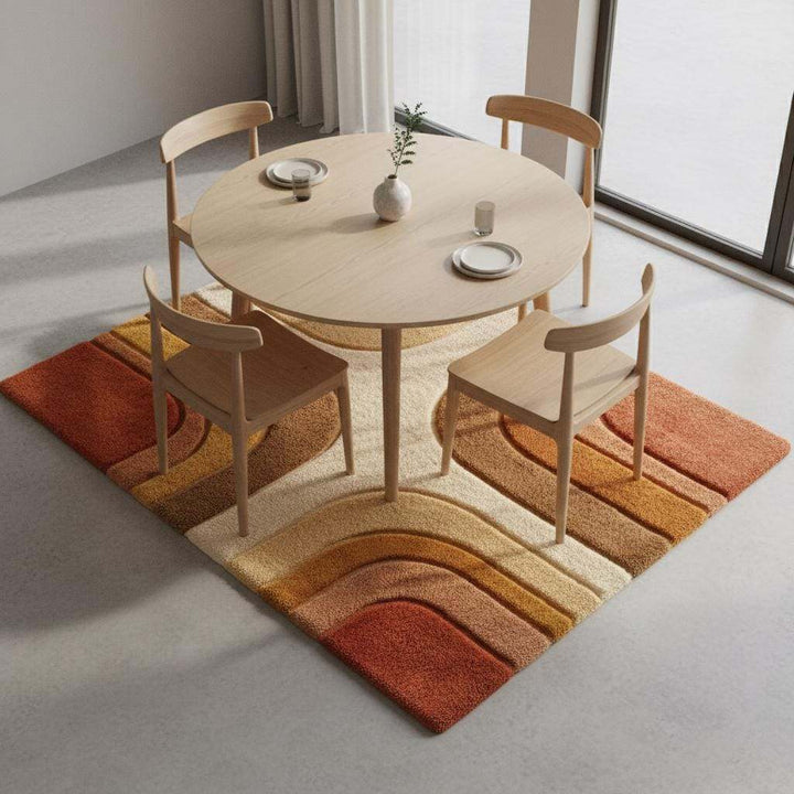 Translation missing: en.Mid century modern rug with retro geometric pattern in warm earth tones and plush shag texture