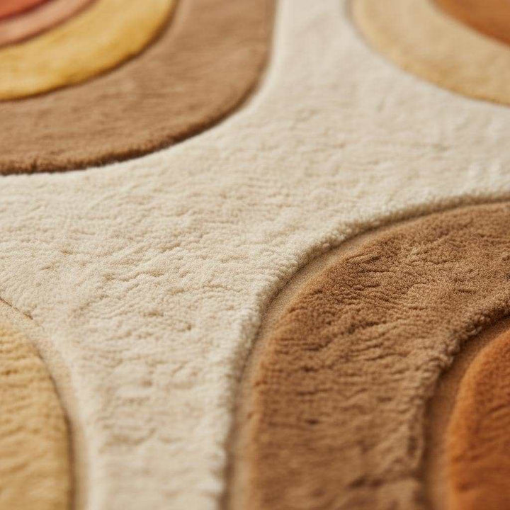 Translation missing: en.Mid century modern rug with retro geometric pattern in earth tones, plush shag texture, and hand tufted durable design
