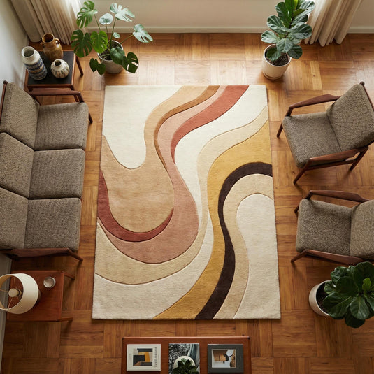 Translation missing: es.Abstract boho rug with earth tone modern design and plush soft texture for living room or nursery decor