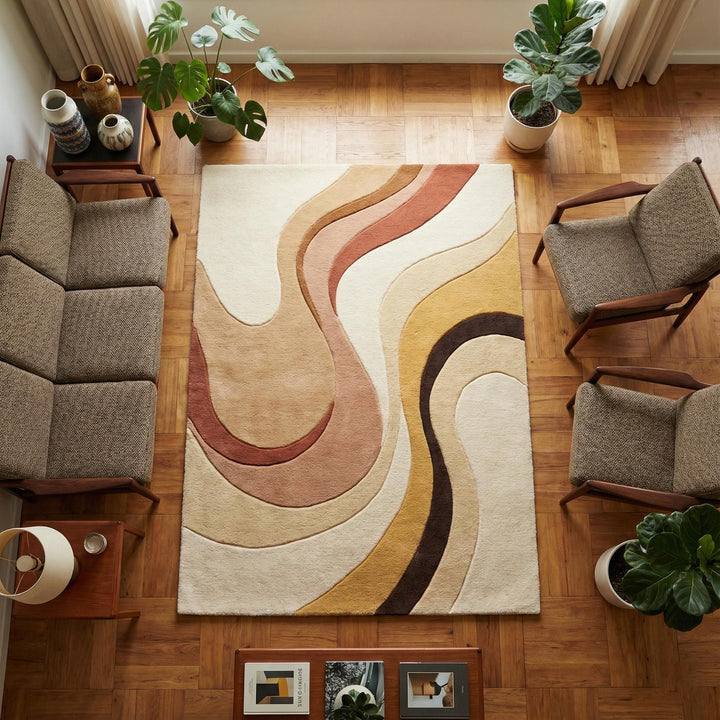 Translation missing: es.Abstract boho rug with earth tone modern design and plush soft texture for living room or nursery decor