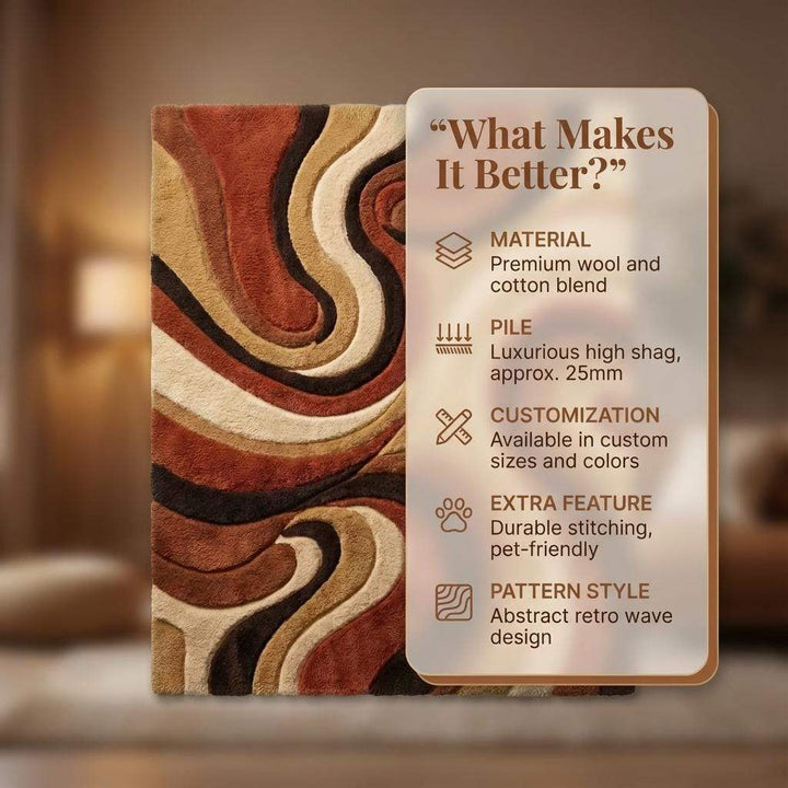 Translation missing: en.Mid century shag rug with retro abstract swirl design in earth tones