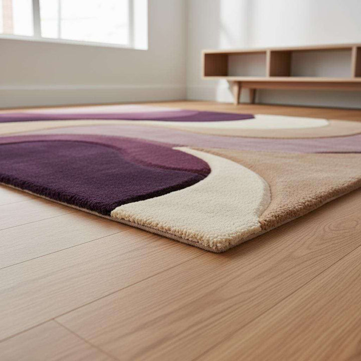 Translation missing: en.Modern Abstract Rug with wavy pattern in neutral tones and plush texture
