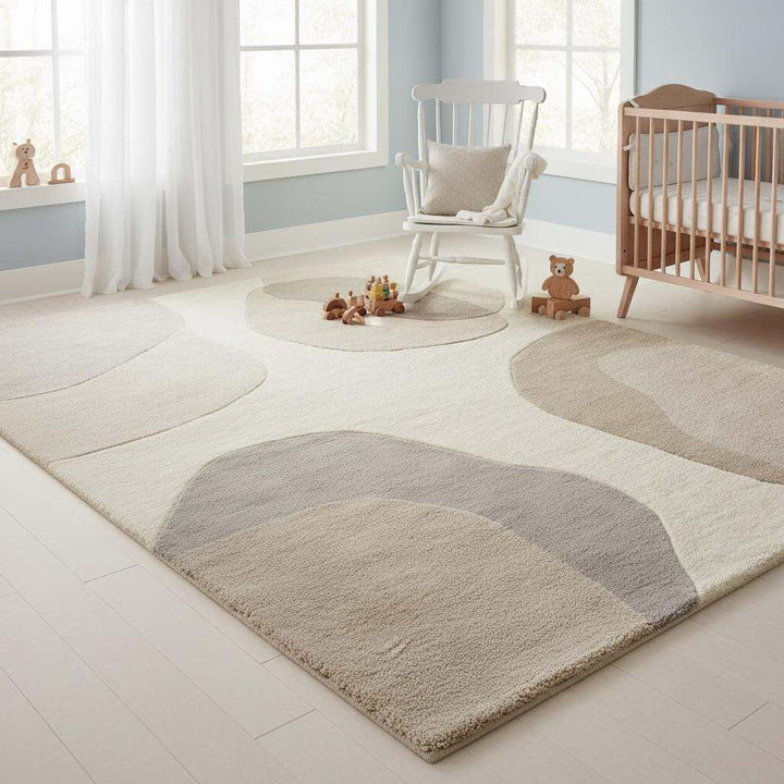 Translation missing: es.Neutral area rug beige cream with organic shape for modern living room decor