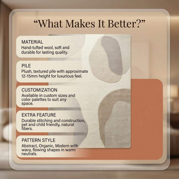 Translation missing: es.Neutral area rug with organic shape in beige cream for modern living room and nursery decor