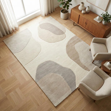 Translation missing: en.Abstract neutral area rug with beige cream tones and organic shape for modern living room decor