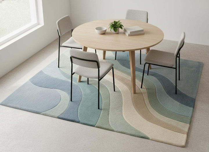 Translation missing: es.Abstract area rug with modern blue green wave pattern and soft plush texture