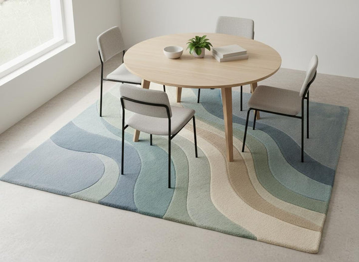 Translation missing: es.Modern abstract rug with blue and green wave pattern and soft plush texture for living room