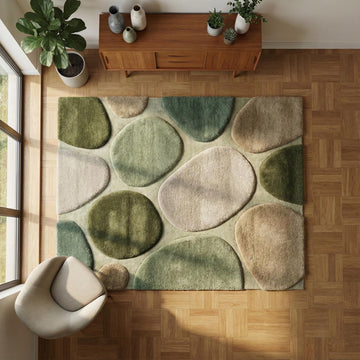 Translation missing: en.Organic modern area rug with green neutral tones and plush pebble pattern cushioning