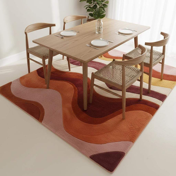 Translation missing: es.Retro wavy area rug with colorful 70s wave pattern and soft tufted wool texture