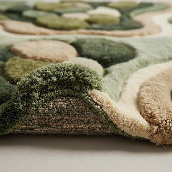 Translation missing: es.Hand tufted organic moss green rug with textured sculpted pile and abstract nature design
