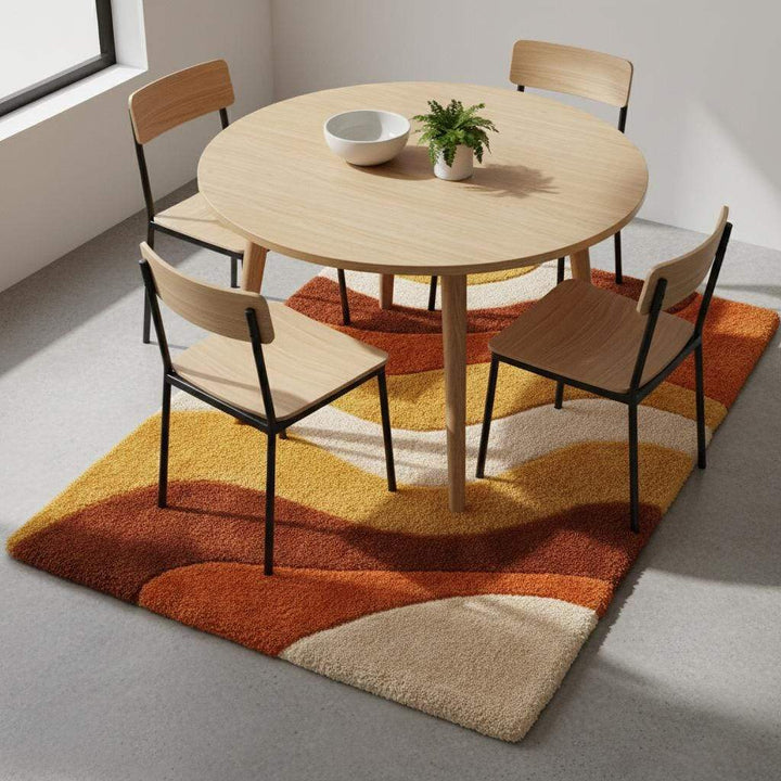 Translation missing: en.Retro sculpted shag rug in mustard orange with 70s wave pattern and plush texture