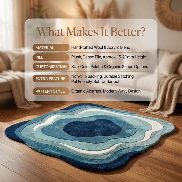Translation missing: en.Modern wavy rug with abstract ocean blue pattern and plush texture