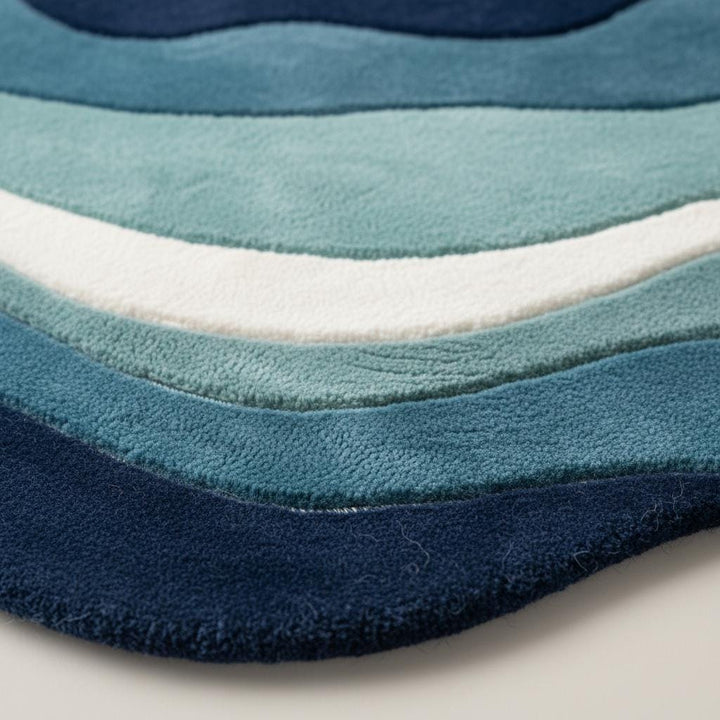 Translation missing: en.Modern wavy rug with abstract ocean blue pattern and plush soft texture