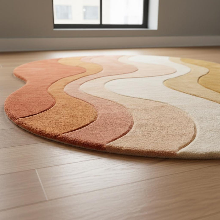 Translation missing: en.Modern wavy area rug with abstract ocean pattern hand tufted from 100% wool in sunset colors