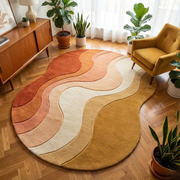 Translation missing: en.Hand tufted modern wavy area rug in abstract ocean pattern with soft 100% wool texture and sculptural tufted design