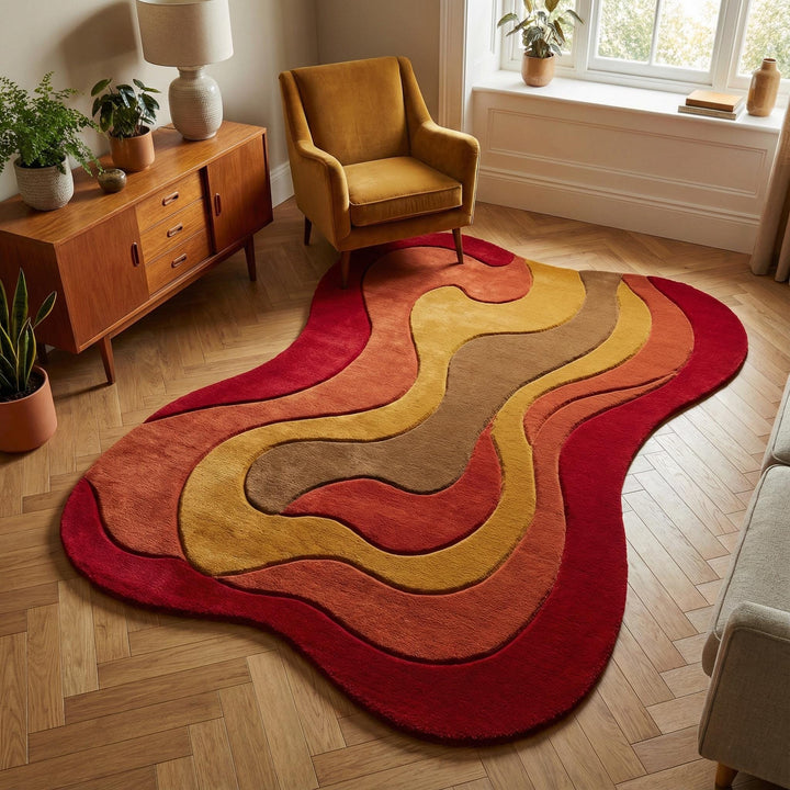 Translation missing: en.Retro wavy area rug with plush soft pile and 70s style abstract design