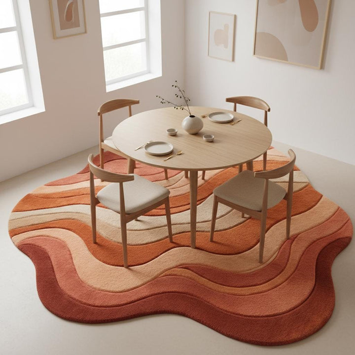Translation missing: es.Plush textured accent rug with organic curves and layered tufting adding warmth and dimension to a bright home interior
