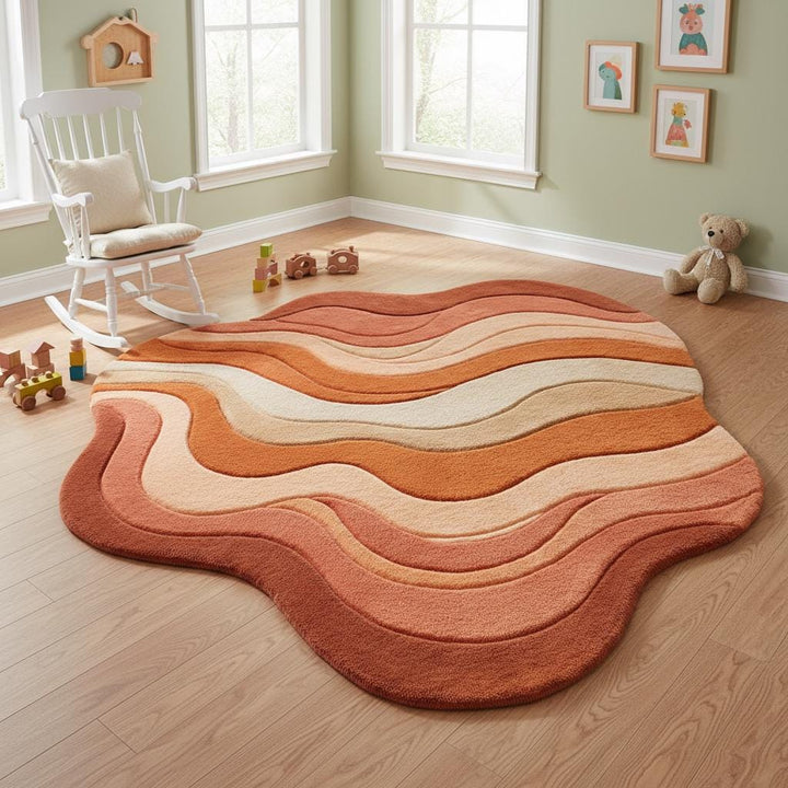Translation missing: es.Wavy retro area rug with plush tufted texture and warm earth tones in organic sculpted shape
