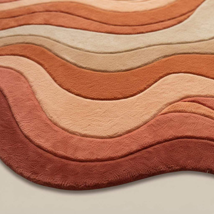 Translation missing: es.Wavy retro area rug with plush tufted texture in warm earth tones and sculpted organic shape