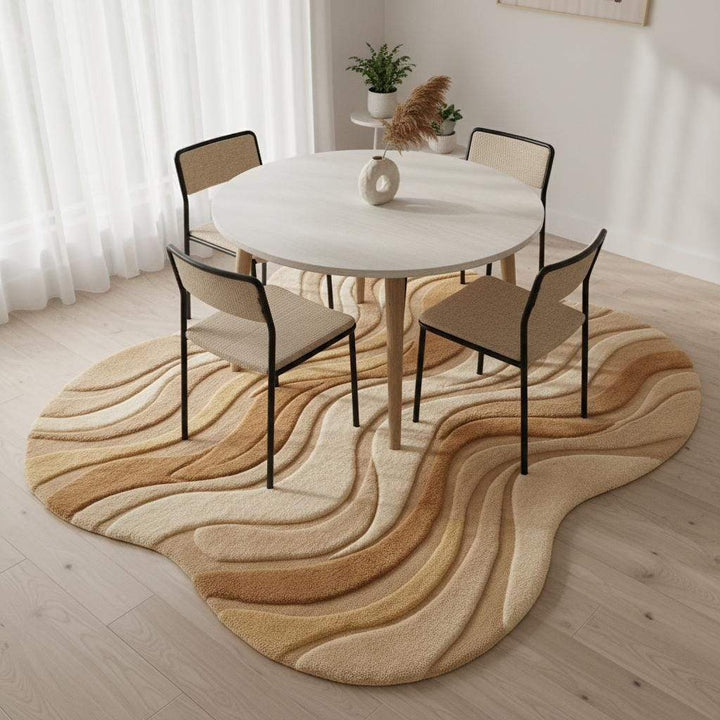 Translation missing: es.Neutral beige curved area rug with wavy sculpted texture for modern living rooms