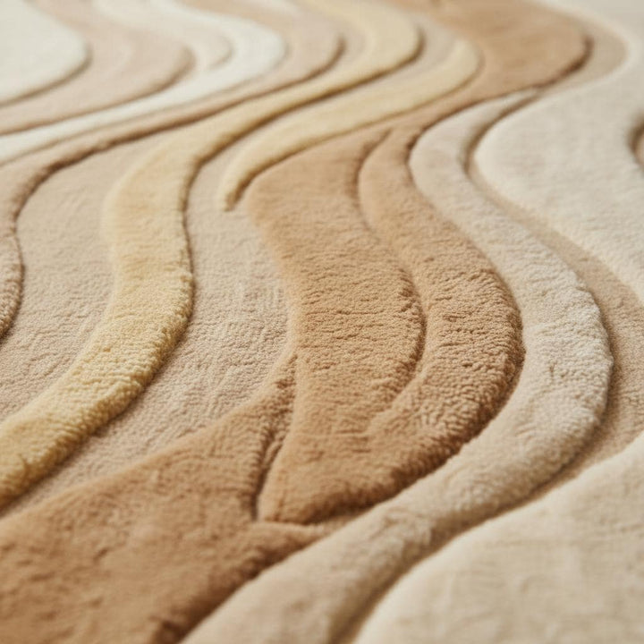 Translation missing: es.Curved area rug with wavy sculpted texture in neutral beige for modern living rooms